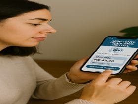Tela de celular exibindo aplicativo de controle financeiro com despesa registrada em restaurante